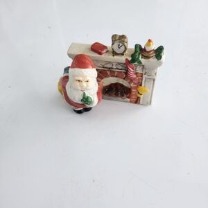 Santa Claus Figurine with Fireplace Ceramic